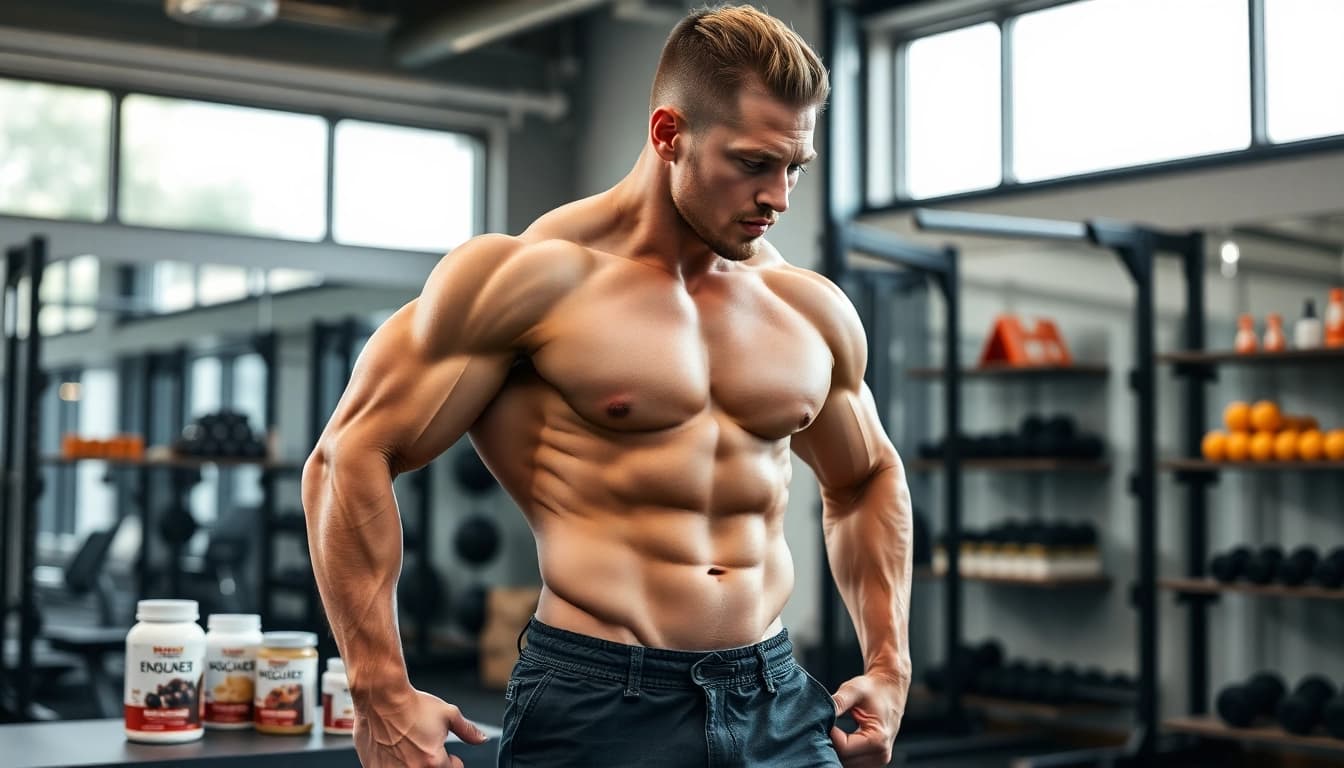Bild eines muskulösen Bodybuilders mit Unique Pharma Steroids in einem Fitnessstudio