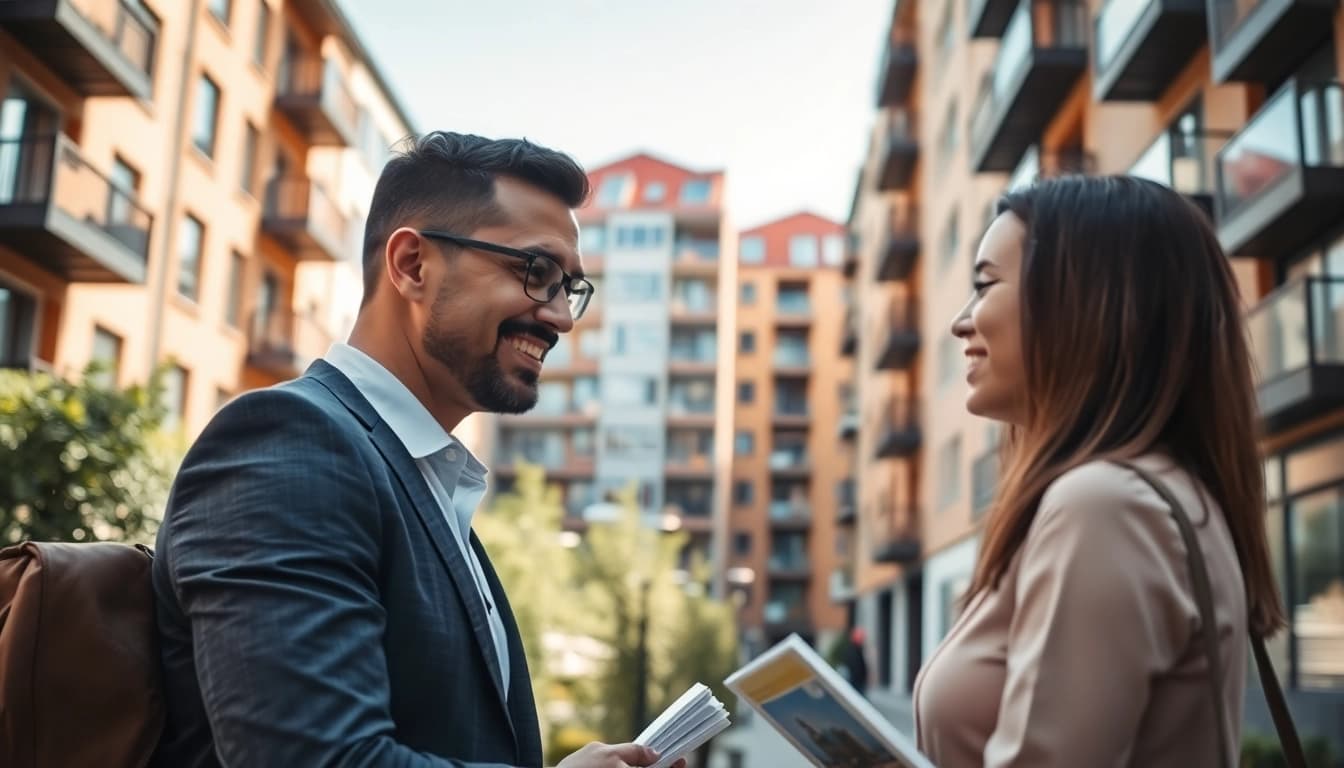 Immobilienmakler Frankfurt Eckenheim berät potenzielle Käufer in einem modernen Wohnviertel.