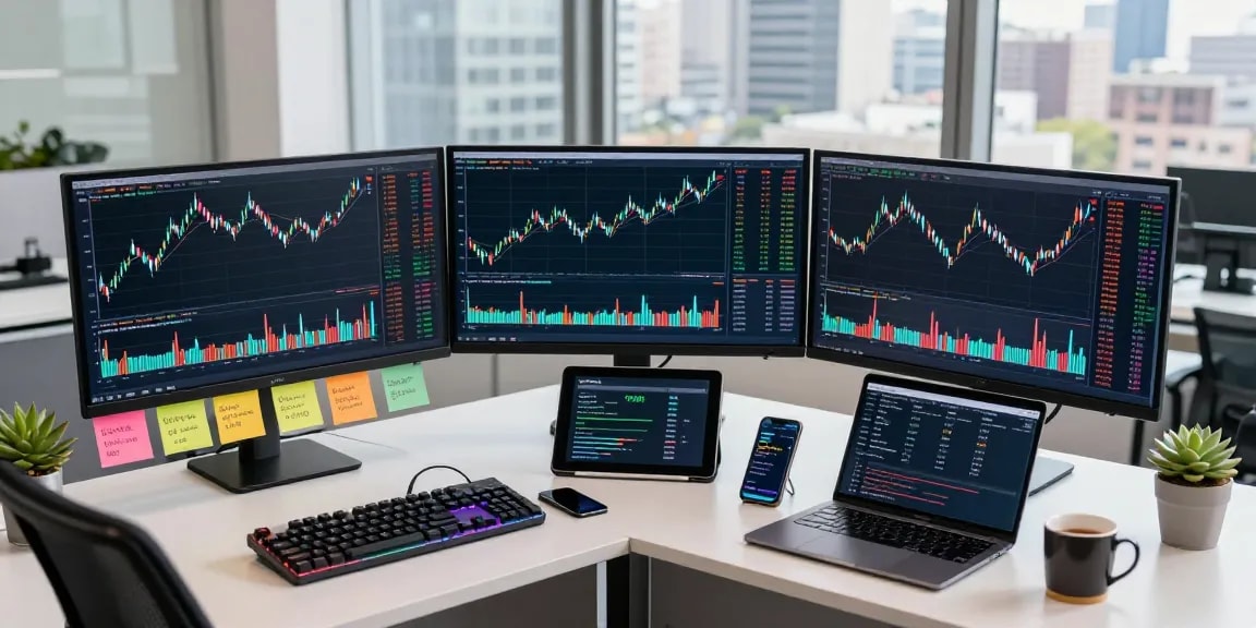Edimakor Video Editor in einem modernen Krypto-Handelsworkspace, zeigt Bitcoin-Verfolgung und digitale Geldbörse.