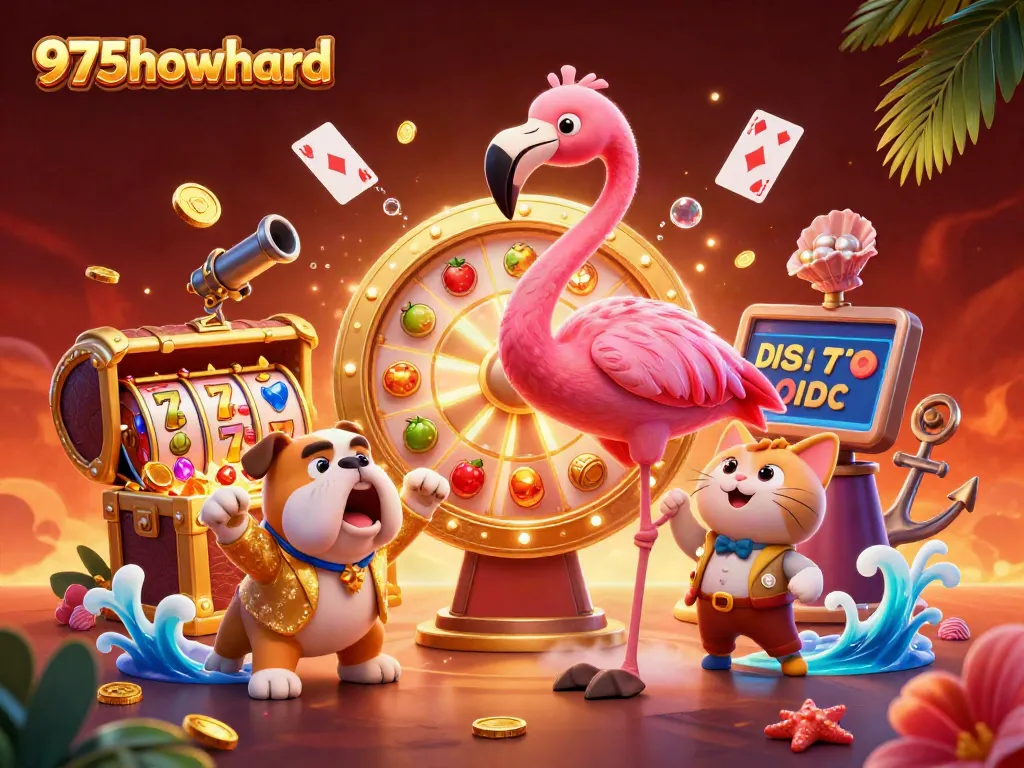 Experience thrilling jackpots at 975howard with a vibrant casino-themed digital illustration.