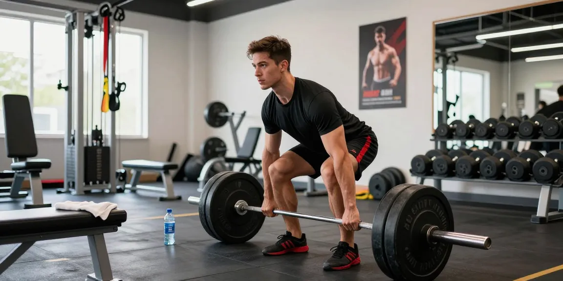 Anabolika kaufen für Muskelaufbau und Fitness, athletischer Mann beim Deadlift im modernen Gym.