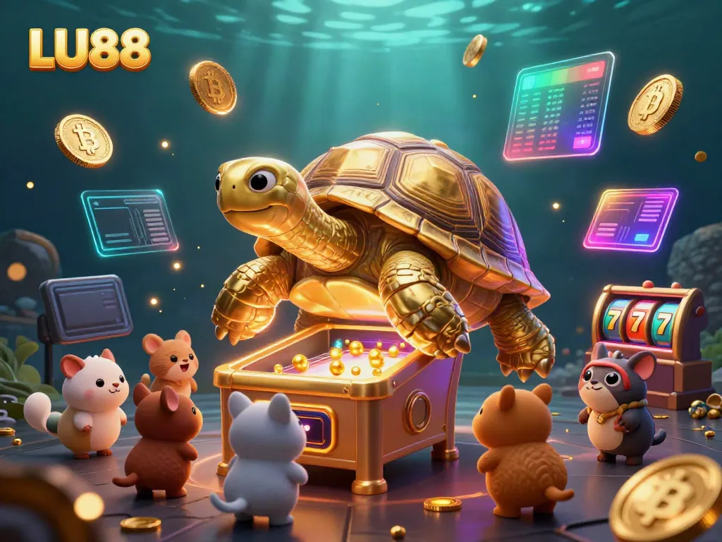 Experience thrilling gaming moments at LU88, vibrant casino scene with diverse characters and glowing coins.