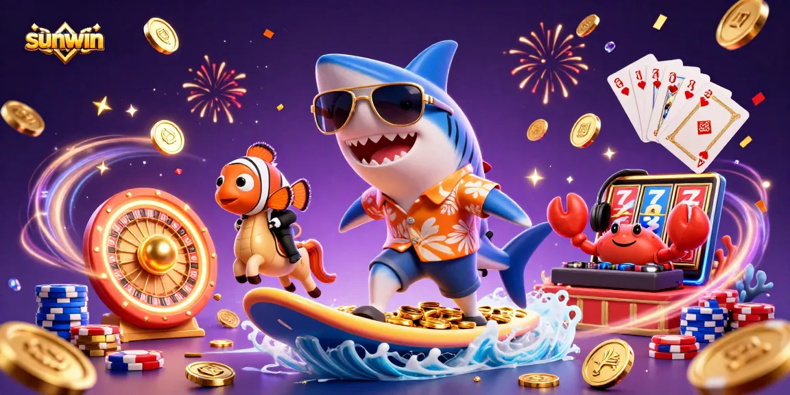 Experience thrilling wins at sunwin with vibrant 3D casino characters celebrating in an exciting gambling environment.