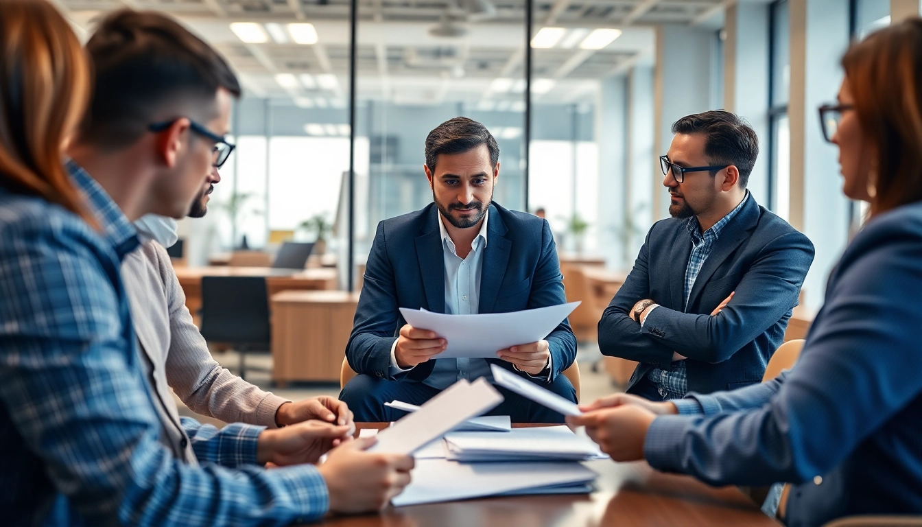 Headhunter Ingenieure berät Fachkräfte in einem modernen Büro mit Projektdokumenten.