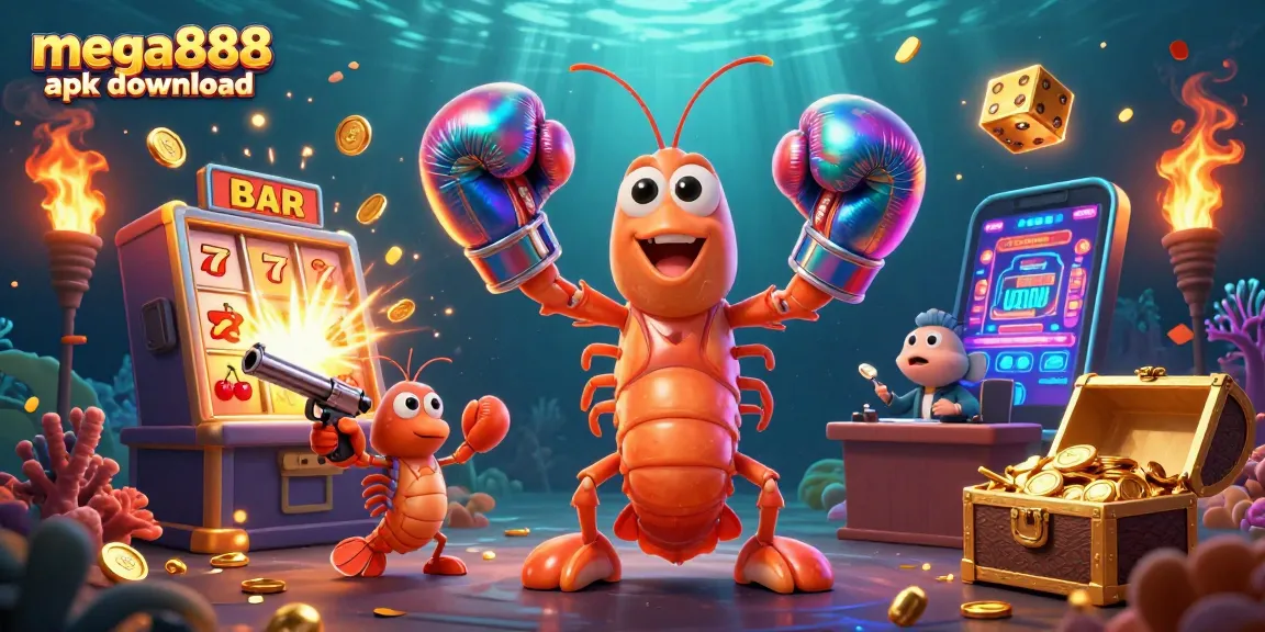 Experience thrilling wins with mega888 apk download - a vibrant casino scene featuring underwater characters.