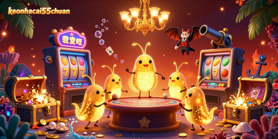 Experience the excitement of keonhacai55chuan casino games with vibrant glowworms and dynamic slot elements.