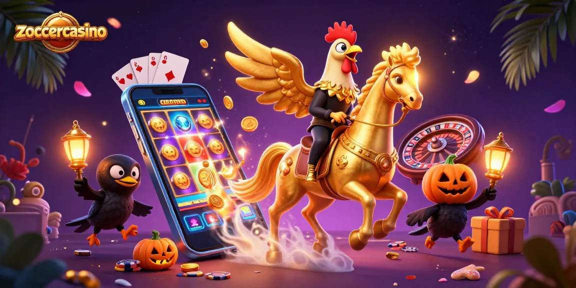Engage in thrilling games at zoccercasino featuring a vibrant casino scene with a golden rooster.