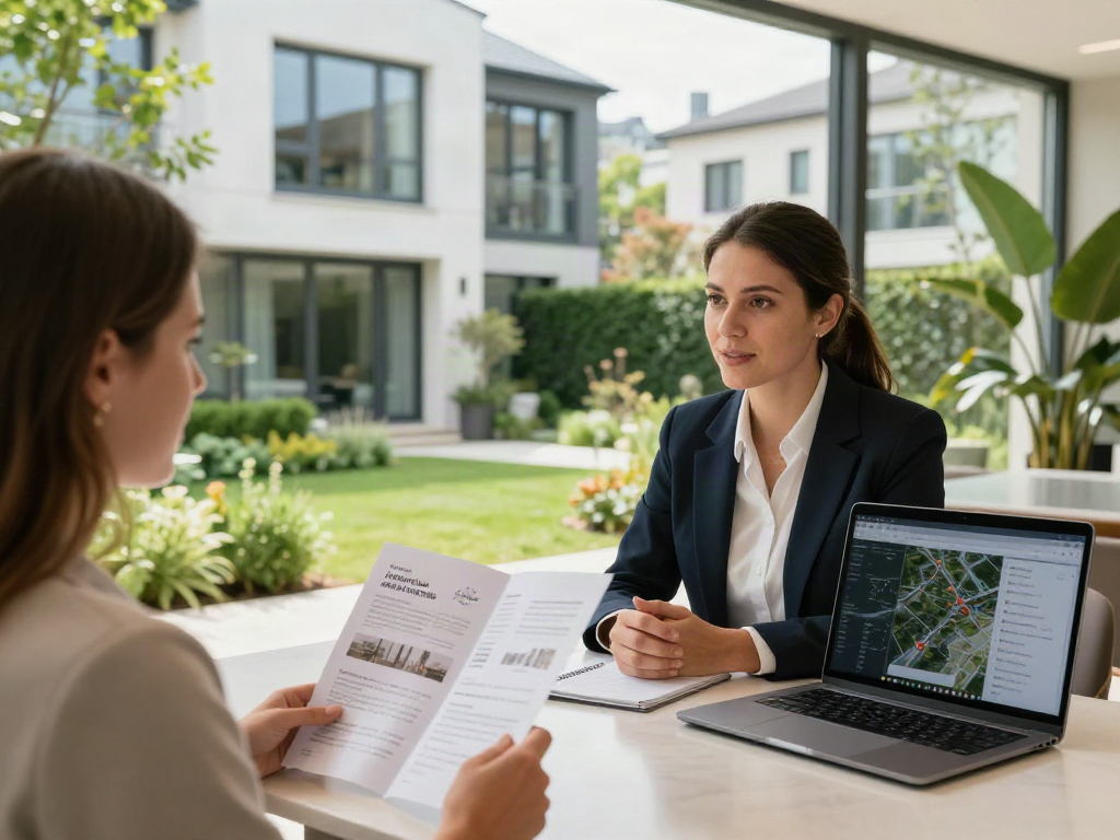 Bester Immobilienmakler Frankfurt präsentiert moderne Immobilie mit professionellem Agenten in ansprechendem Umfeld.