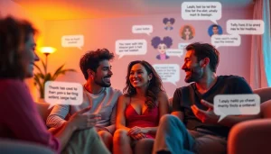 Engaging scene of diverse users in a lively sex chat environment, showcasing interactions in a cozy digital interface.
