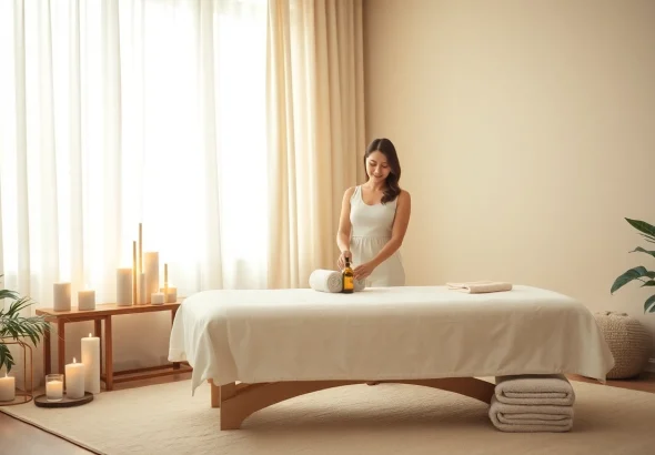 가정 마사지 준비 중인 전문 테라피스트와 함께하는 평택출장마사지 서비스의 평온한 분위기